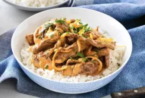 Stroganoff with ghee rice beef